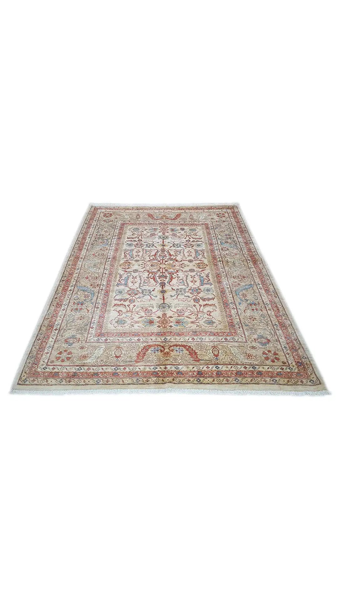 Sultan Abad Exclusive Rug, rectangular: traditional medallion pattern with border.