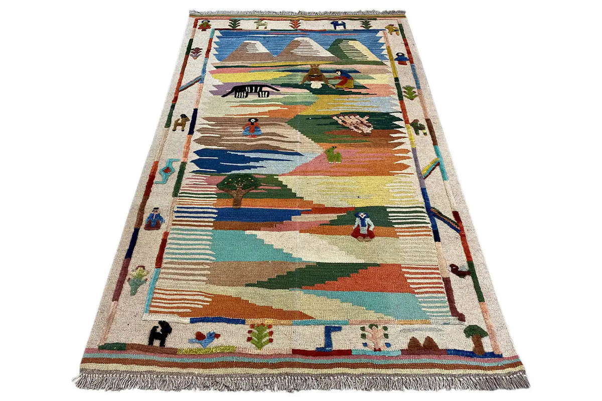Kilim Qashqai rug, large-scale pattern with animals and figures, approx. 151x104 cm