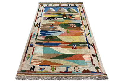 Kilim Qashqai rug, large-scale pattern with animals and figures, approx. 151x104 cm