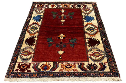 Poshti Qashqai rug 94x80 cm red, with centered medallion and fringes