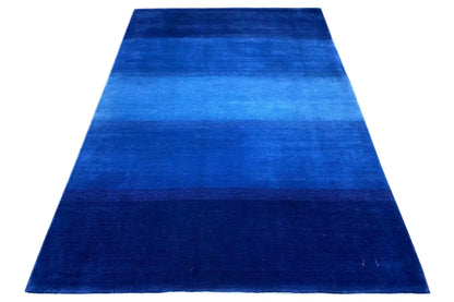 Gabbeh rug 204x149 cm, blue pile with alternating horizontal color bands