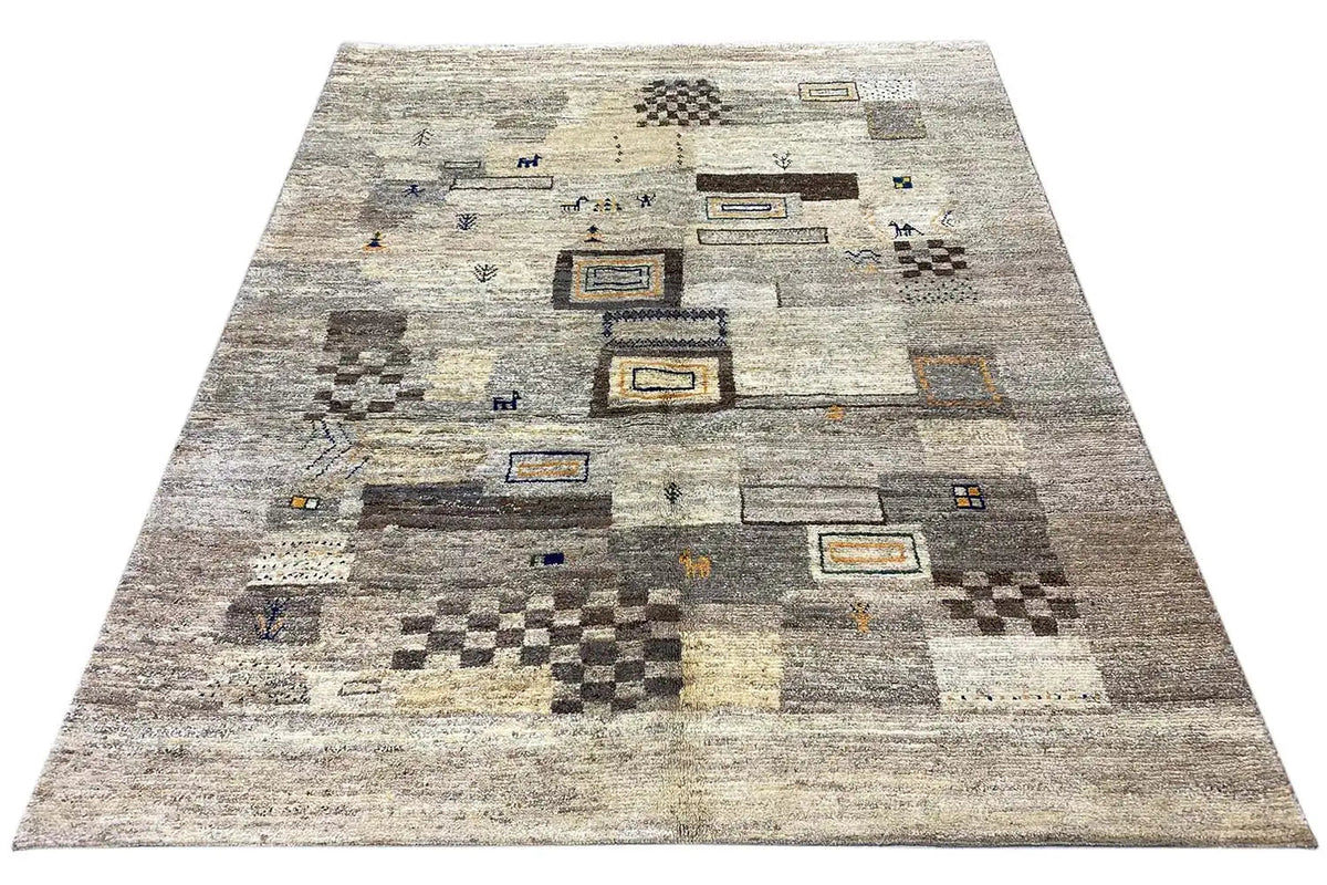 Gabbeh rug (193x156 cm) with large rectangular and square patterns