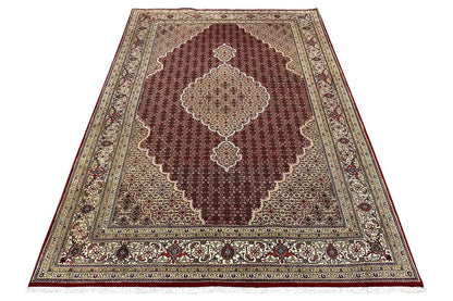 Indo Tabriz rug, burgundy field with medallion and framed pattern