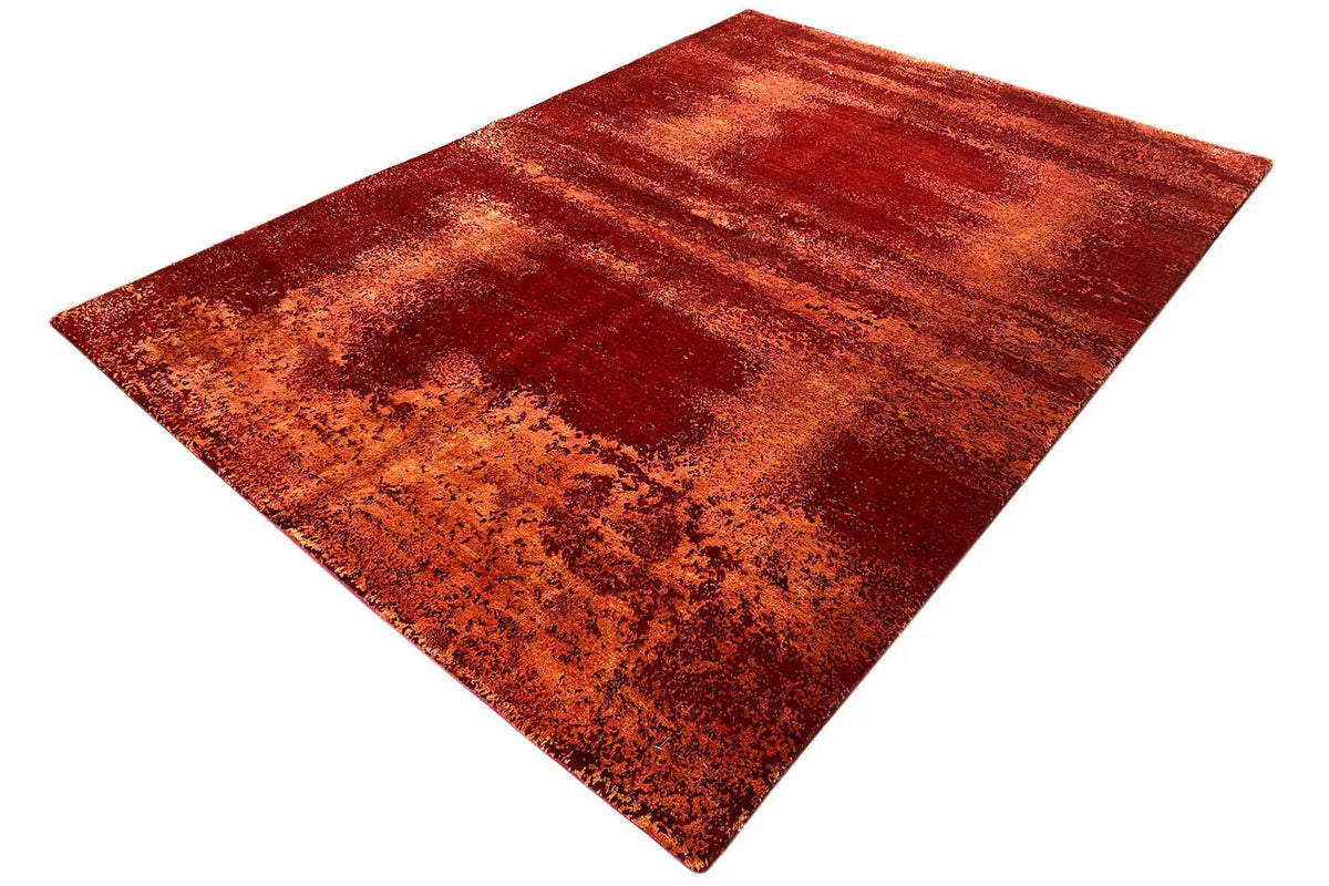Red carpet with abstract color gradient, diagonal view