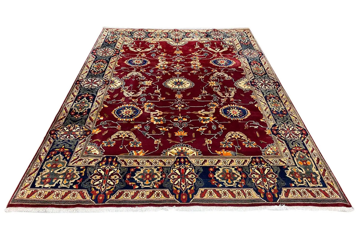 Bakhtiari rug, maroon background, multicolored border and central medallions