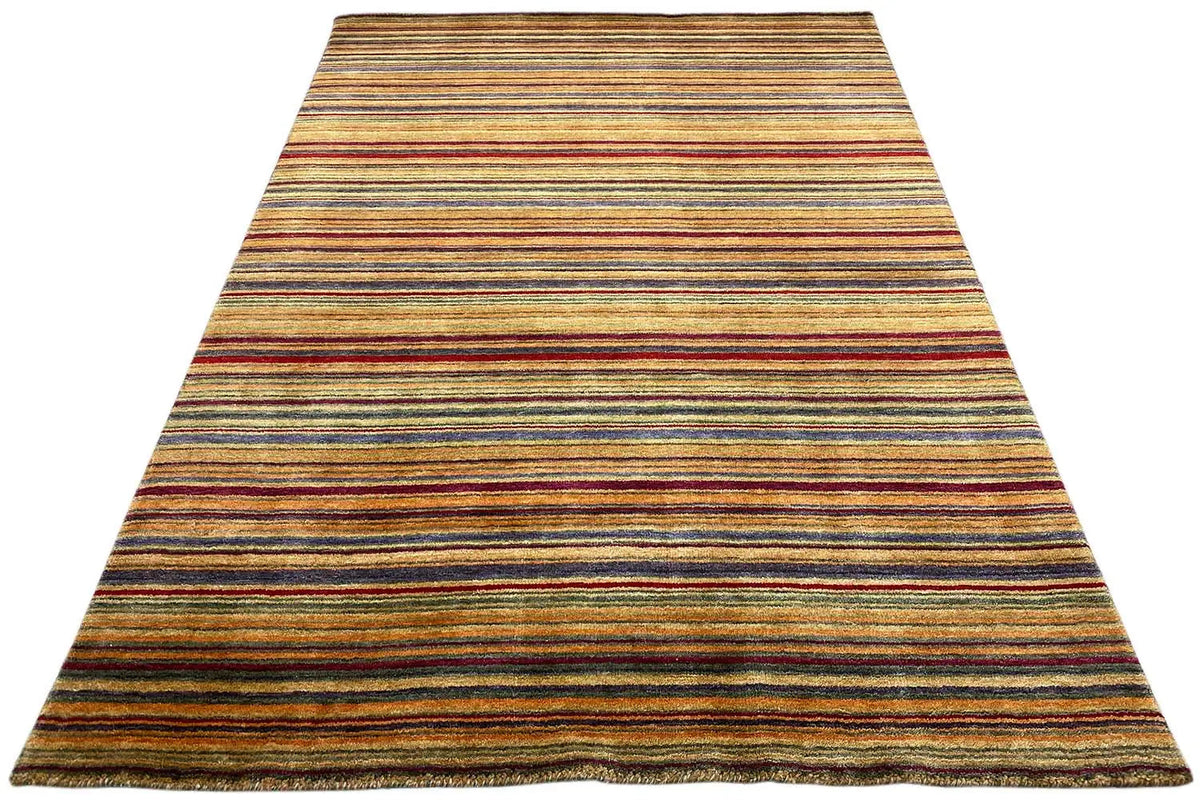 Gabbeh rug with a striped look in warm tones, elongated view