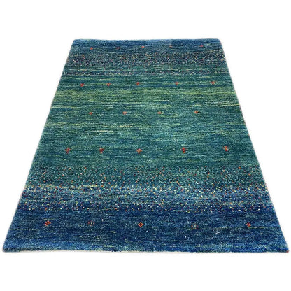 Gabbeh rug 91x63 cm in teal/dark blue with colorful dot details