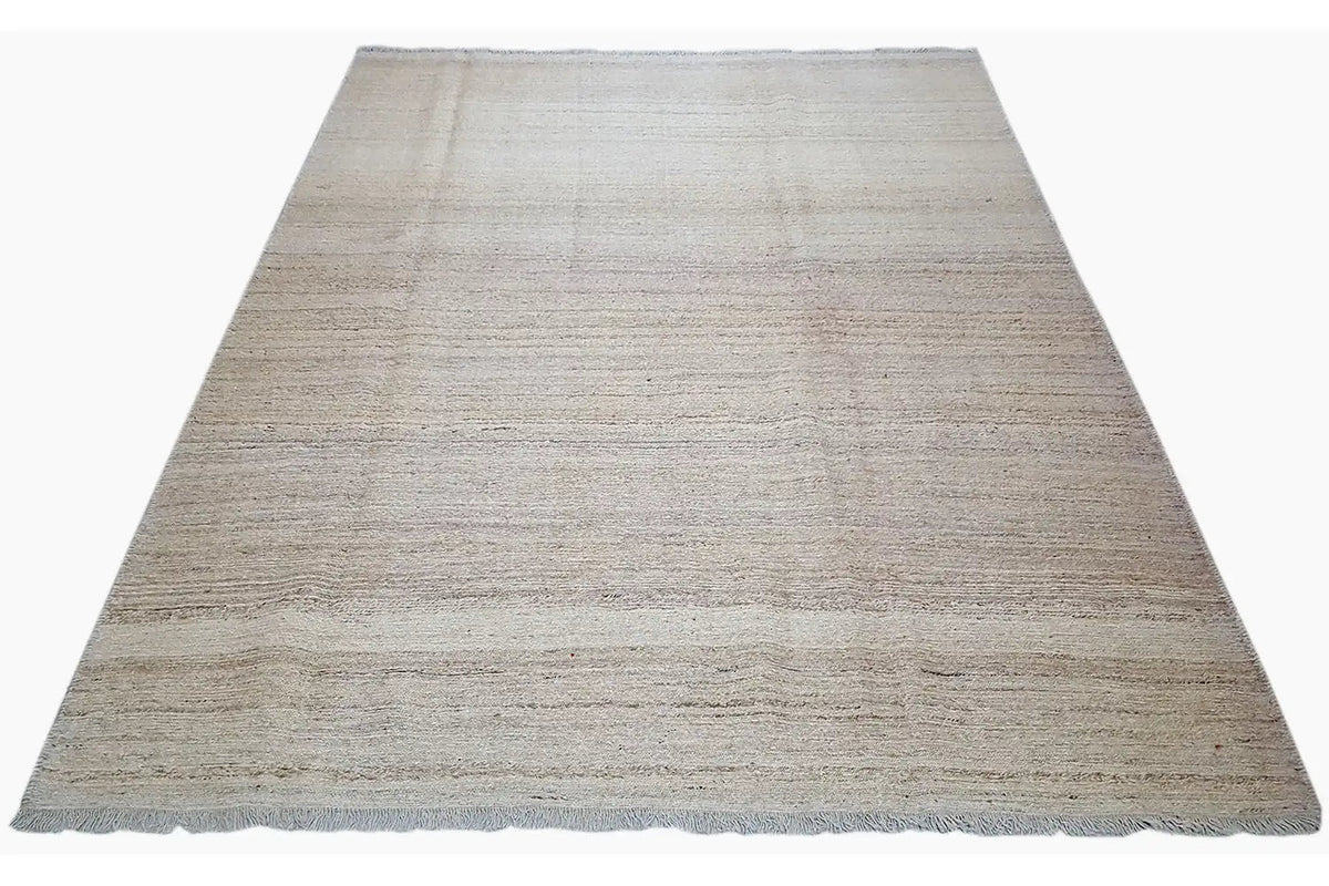 Kelim Qashqai rug, light beige, flat-woven with a subtle striped look and fringes
