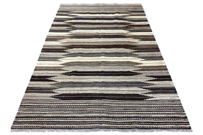 Kilim Qashqai rug with wide horizontal stripes in gray and beige