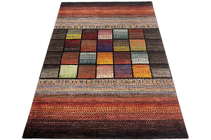 Gabbeh Lori rug, rectangular, geometric pattern in warm and cool colors