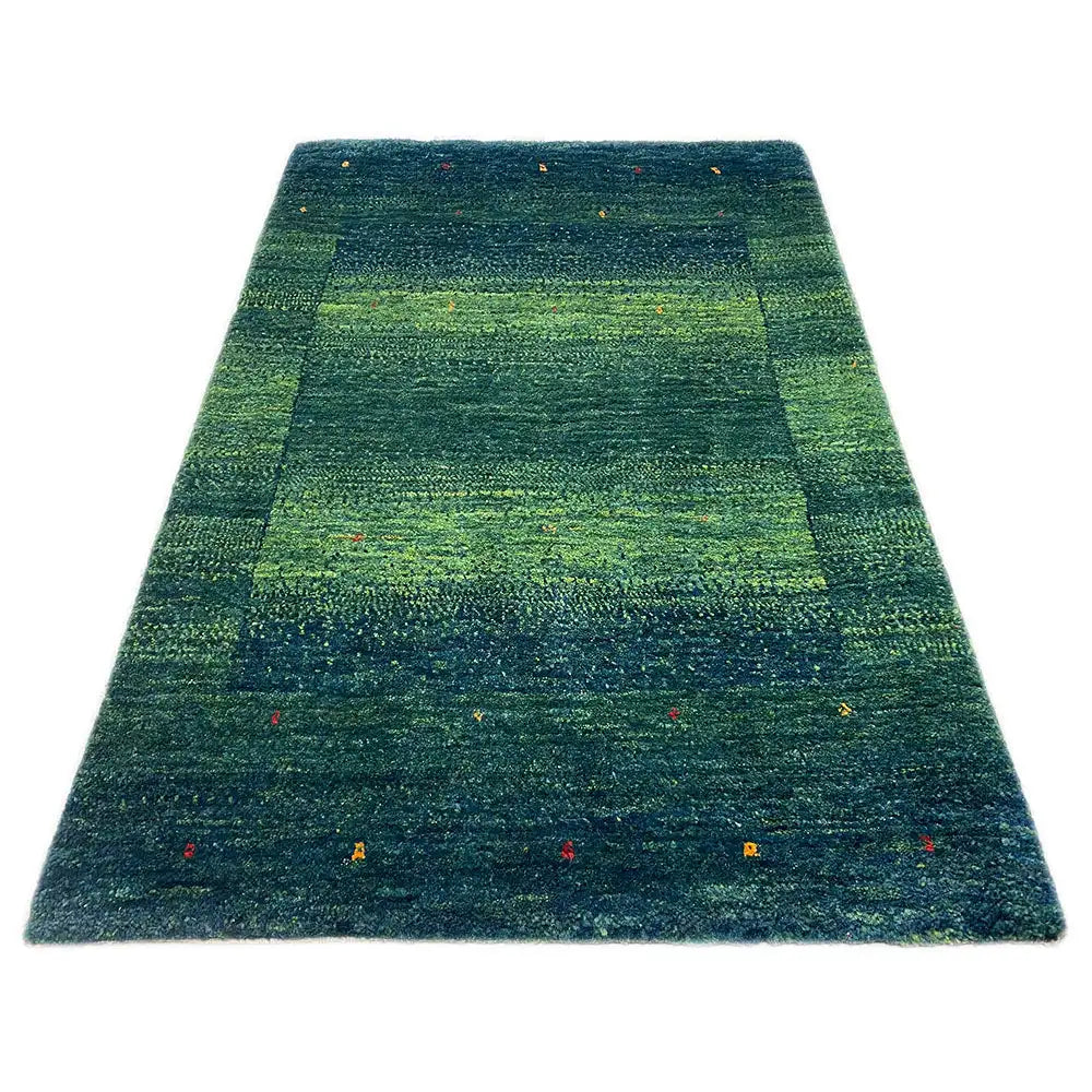 Lori Gabbeh rug, 98x64 cm: dark green-blue with even stripes and color dots