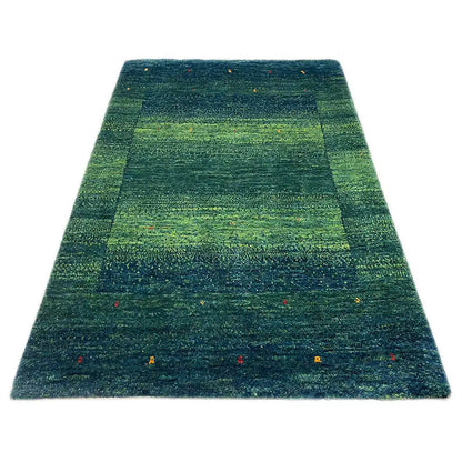 Lori Gabbeh rug, 98x64 cm: dark green-blue with even stripes and color dots
