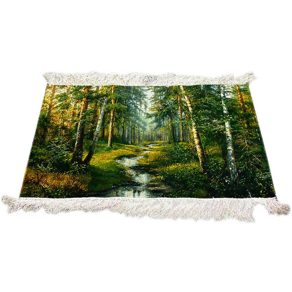 Wall tapestry 101x54 cm with forest path in landscape format, fringes on all sides