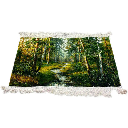 Wall tapestry 101x54 cm with forest path in landscape format, fringes on all sides
