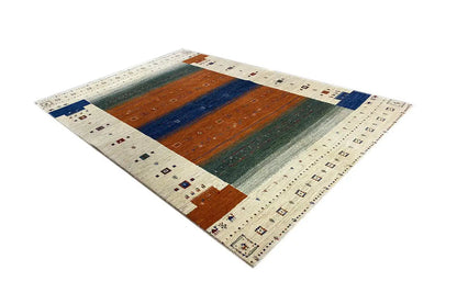 Diagonal Gabbeh rug, border with small dot and square patterns