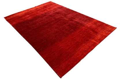 Red Gabbeh rug, diagonally spread-out surface with an even weave structure