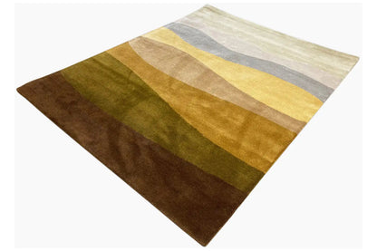 Hand-tufted rug 150x200 cm, diagonal, striped color sections in yellow, green and brown