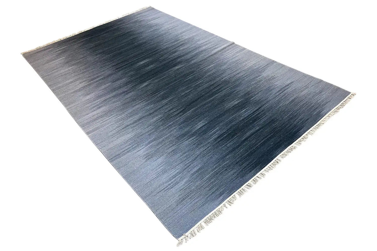 Gray ombré kilim dhurrie rug with fringes, rectangular