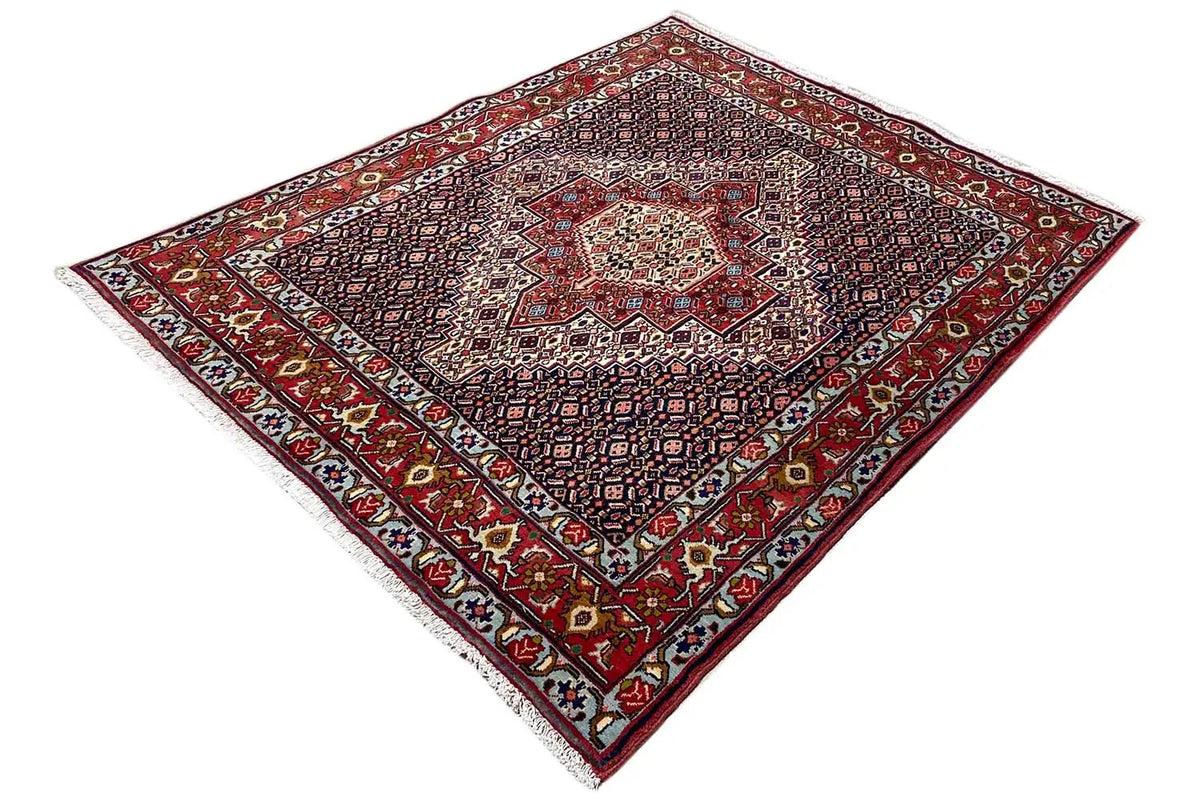 Carpet in a diagonal pattern with ornaments, red and dark blue