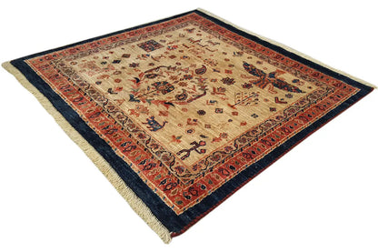 Qashqai exclusive rug with a beige ground, red decorative border and dark edging