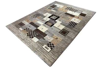 Gabbeh rug, rectangular, beige-patterned in gray with dark and cream-colored areas