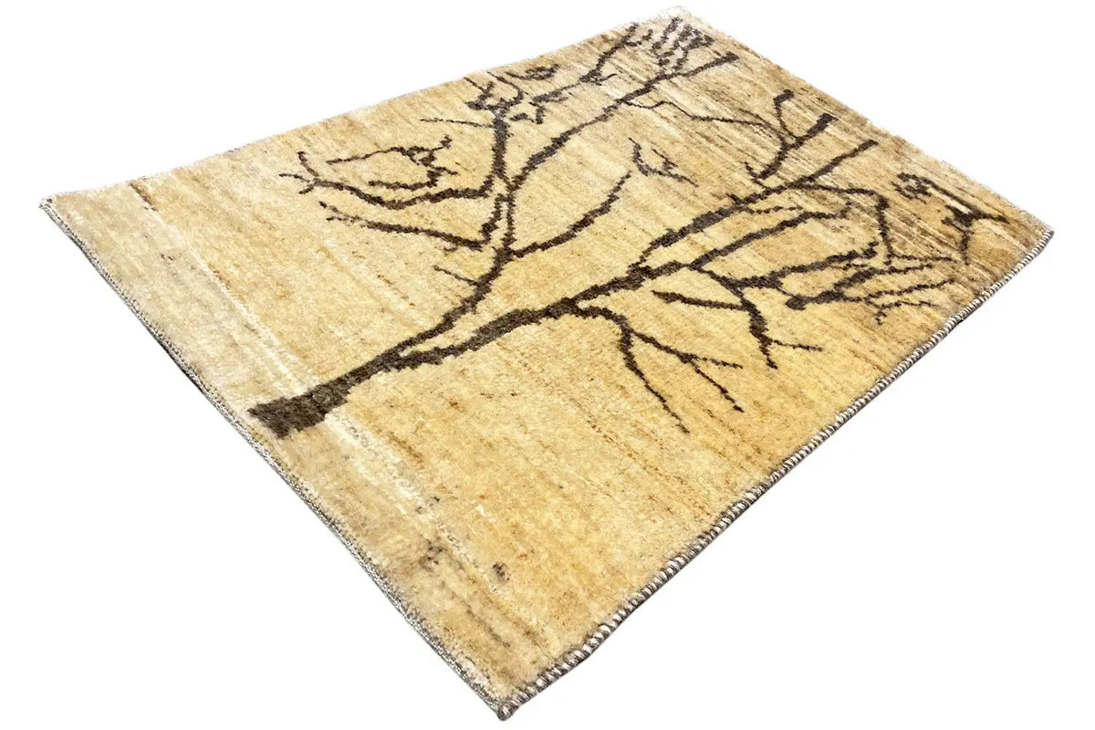 Gabbeh-Lori rug, twisted: beige pile with dark branch lines