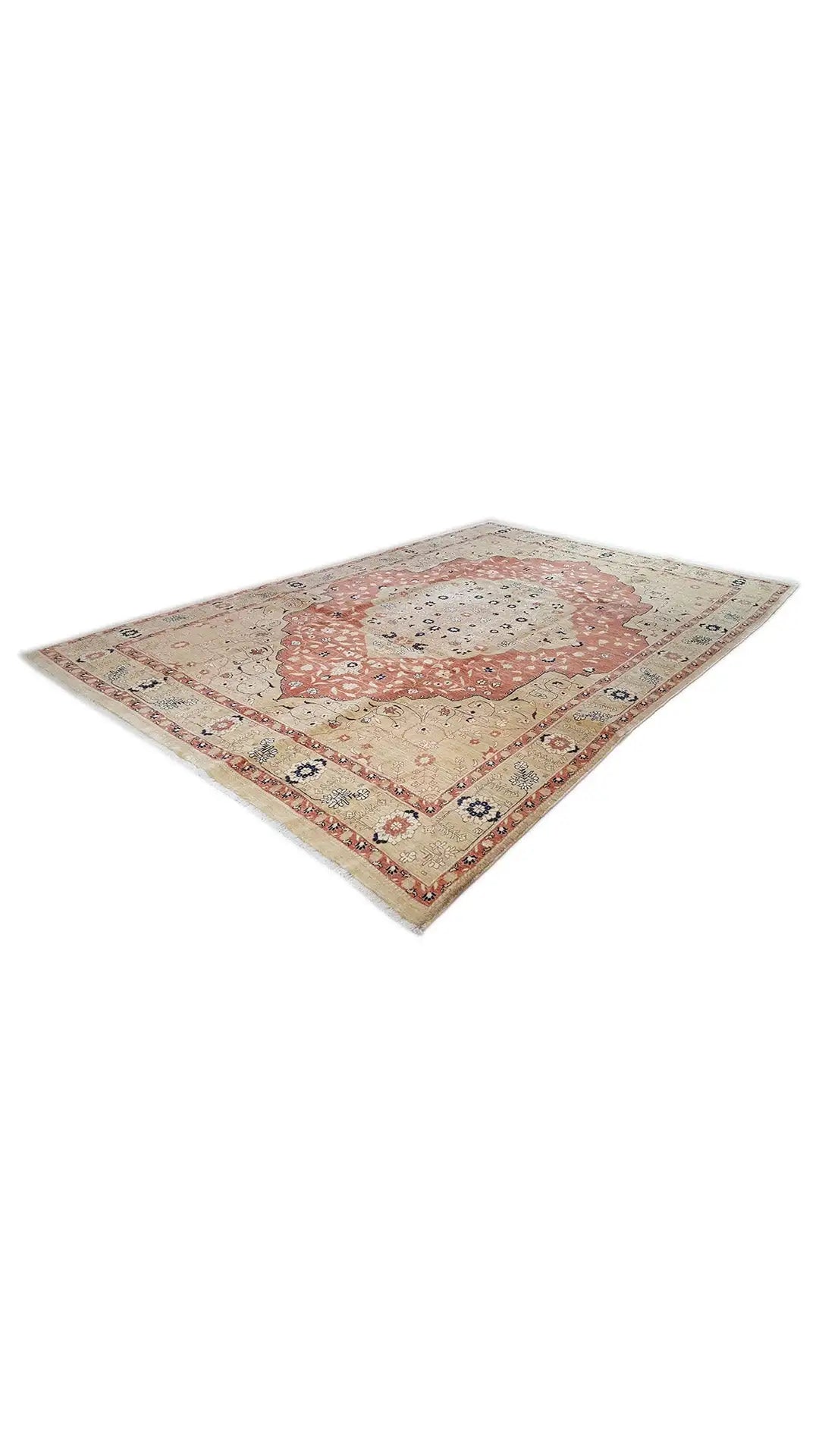 Sultan Abad Exclusive Rug: square-folded look, beige background, red medallion