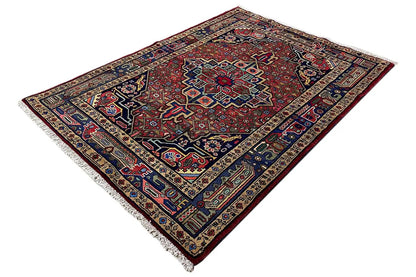 Hamadan rug with diagonal pattern, red medallion, borders