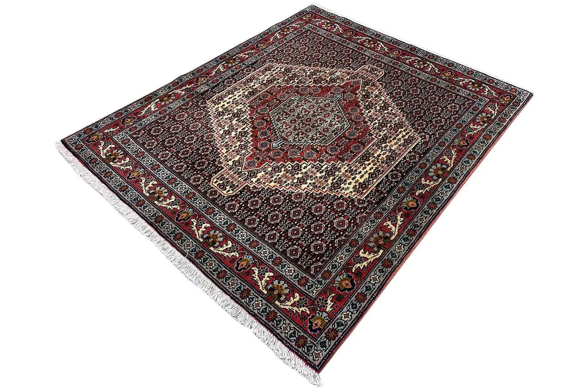 Hamadan rug angled with a central medallion and decorative border