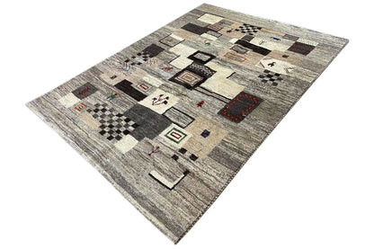 Gabbeh rug 198x146 cm, flat-woven with square ornaments