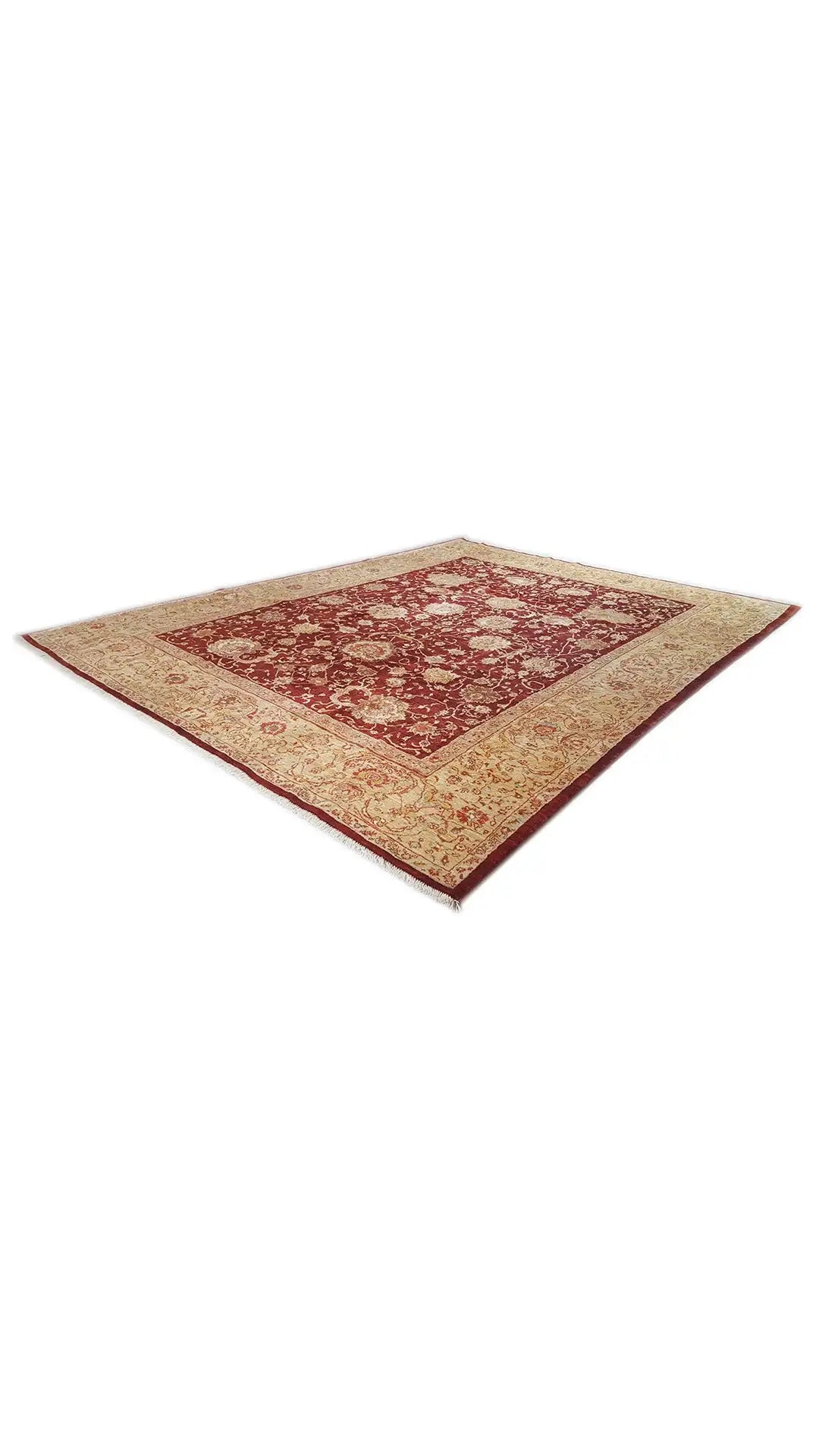 Sultan Abad exclusive oriental rug, corner view: red ornamental field in beige tones