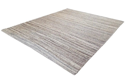 Kelim Qashqai rug 187x155 cm, diagonal view of a striped area in gray and beige