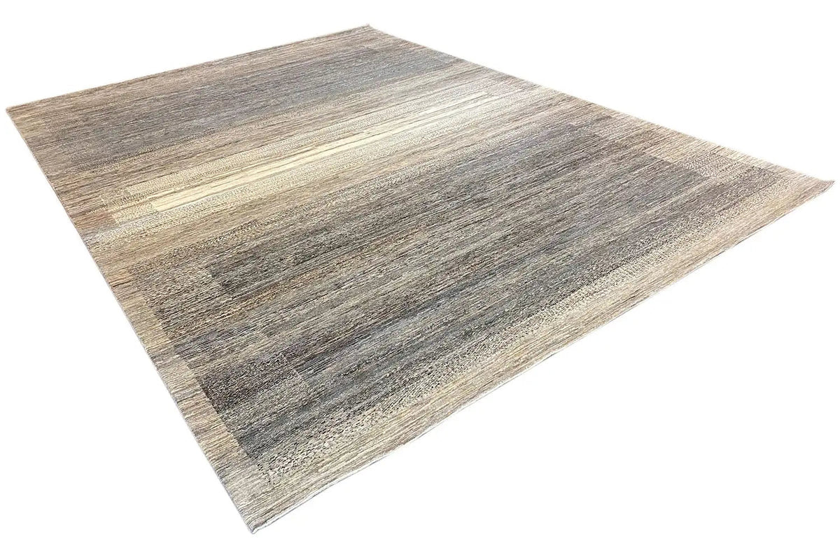Gabbeh Lori rug: gray-beige diagonal pattern, subtly distressed