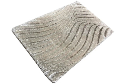 Square light gray rug with a wavy line pattern and short pile