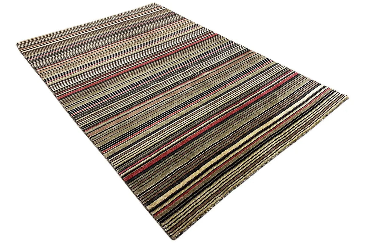 Gabbeh rug with a diagonal view, horizontal stripes in earthy tones