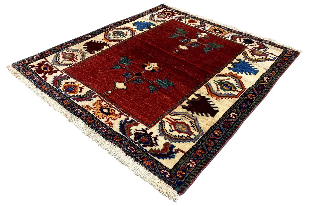 Poshti Qashqai rug 94x80 cm diagonal, red field with floral ornaments