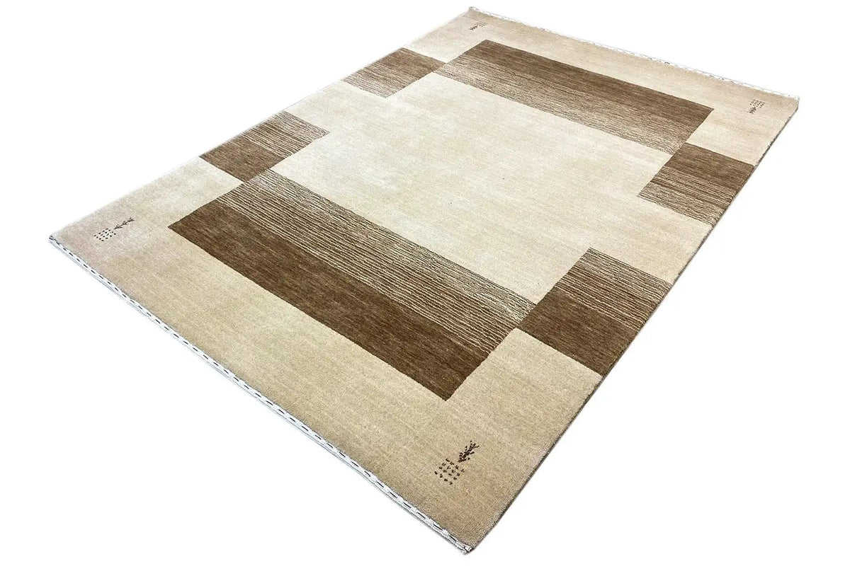 Gabbeh rug, checked pattern in light beige and brown squares, 200x150 cm