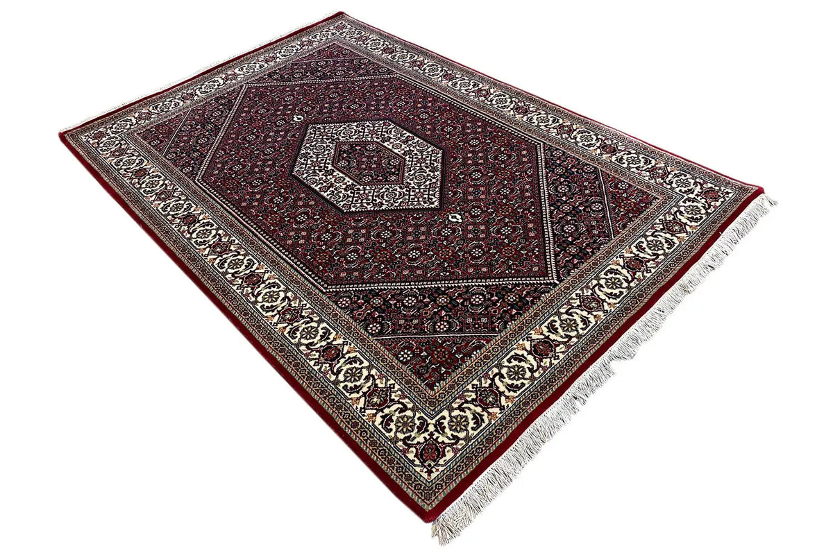 Bidjar rug, diagonal, with fringes and a dark inner field in an ornamental style