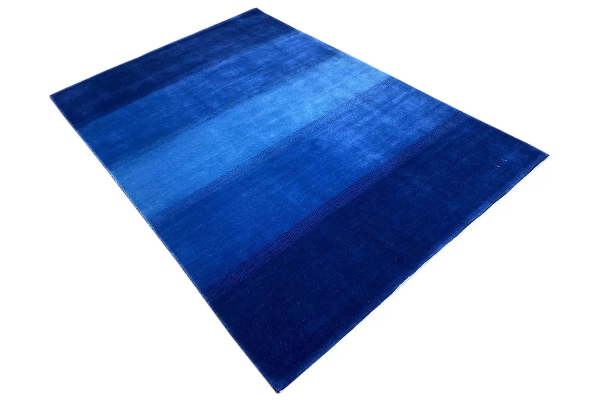 Gabbeh rug 204x149 cm, blue pattern with even, horizontal bands