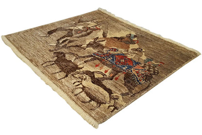 Qashqai exclusive rug with animal motifs and geometric ornament, light brown