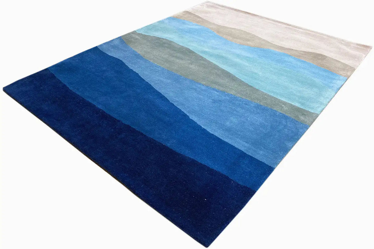 Hand-tufted rug 150x200 cm, diagonal stripes in shades of blue and gray