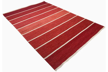 Kilim rug, presented diagonally, red with white stripes