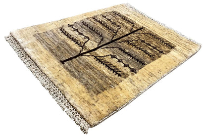 Gabbeh Lori rug 81x61 cm, diagonal: beige and gray-brown stripes with black lines