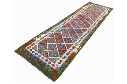 Kilim runner with geometric diamonds, multicolored, rectangular