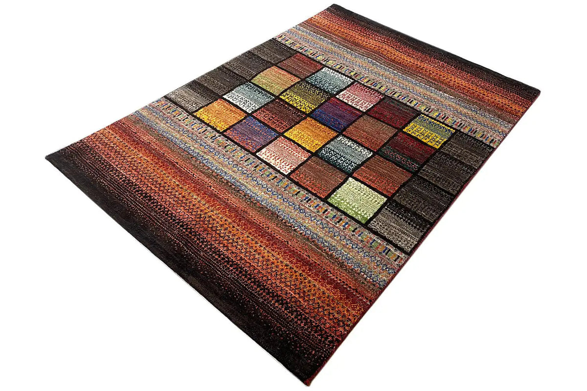 Gabbeh Lori rug, diagonal, striped pattern with colored squares in the center