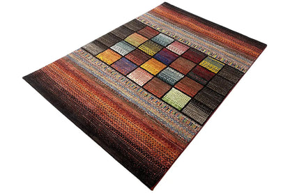 Gabbeh Lori rug, diagonal, striped pattern with colored squares in the center