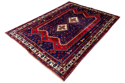 Sirjan rug, flat-weave, central medallion and surrounding border in blue and red