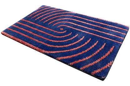 Rug 60x40 cm, blue design with orange wavy lines