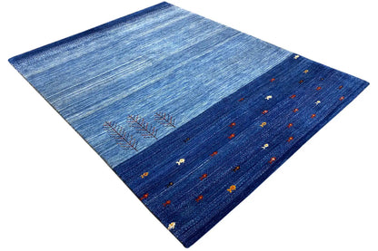 Lori Gabbeh rug in blue with tree ornament and colorful dots, 193x150 cm