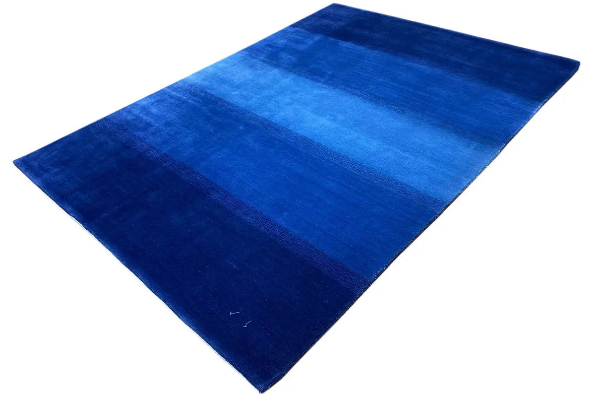 Gabbeh rug 204x149 cm, blue rug with subtle shading and bands